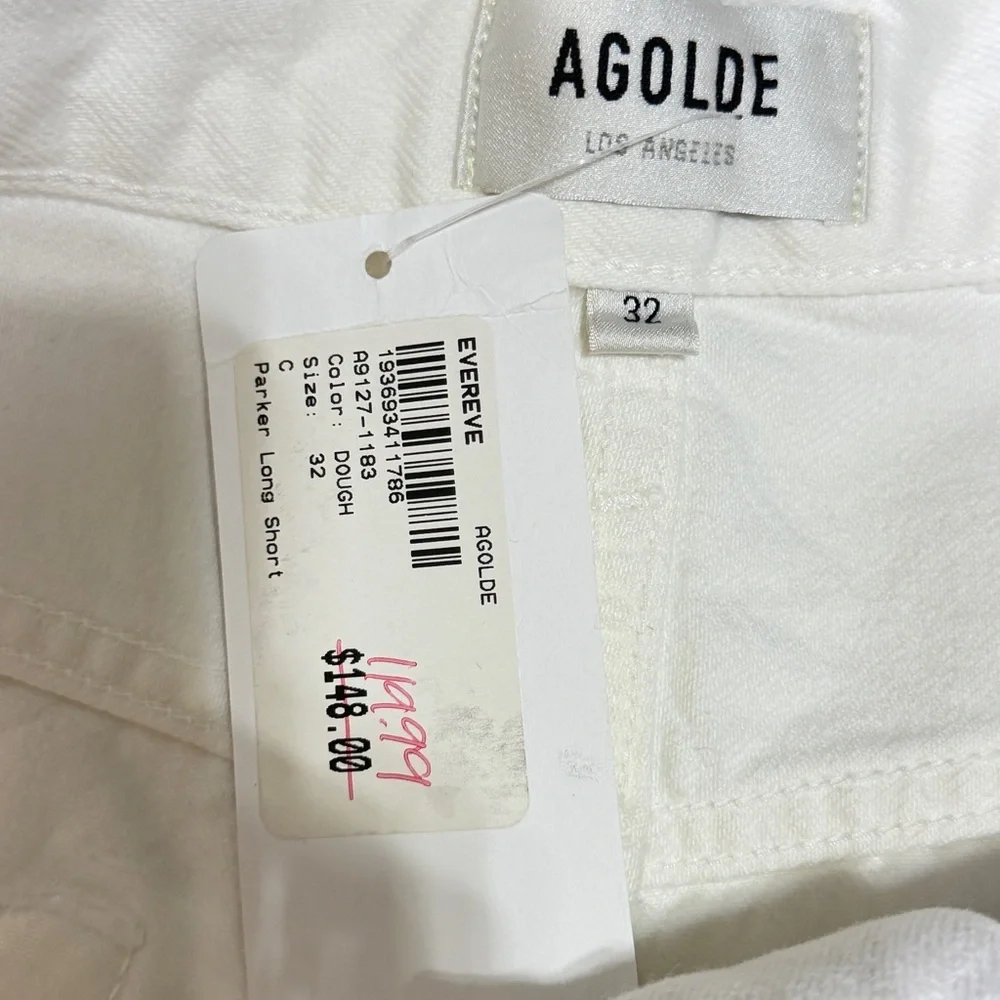 NWT AGOLDE white Parker long Jean denim Shorts loose vintage size 10 12